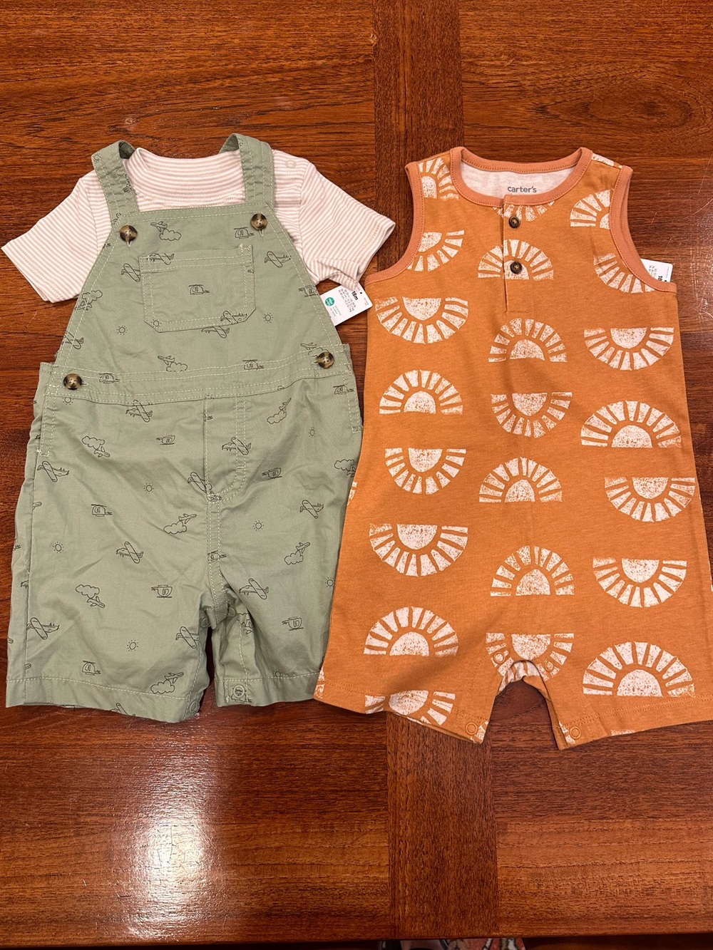 NWT Carter’s Set of 2 Baby Outfits, Short Overalls and Tank Romper, 18 Months